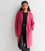 New Look Deep Pink Luna Suedette Collared Long Sleeve Duster Coat
